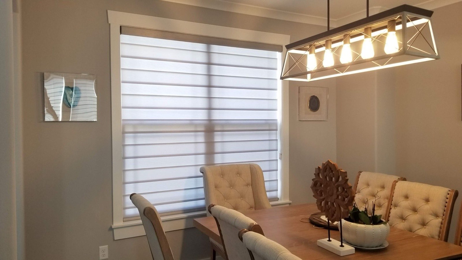 Banded shades in a dining room