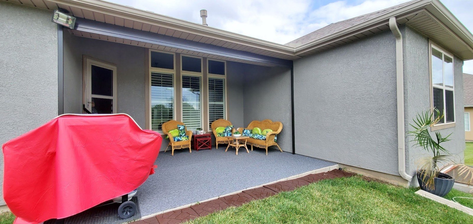 Exterior shades on a covered patio