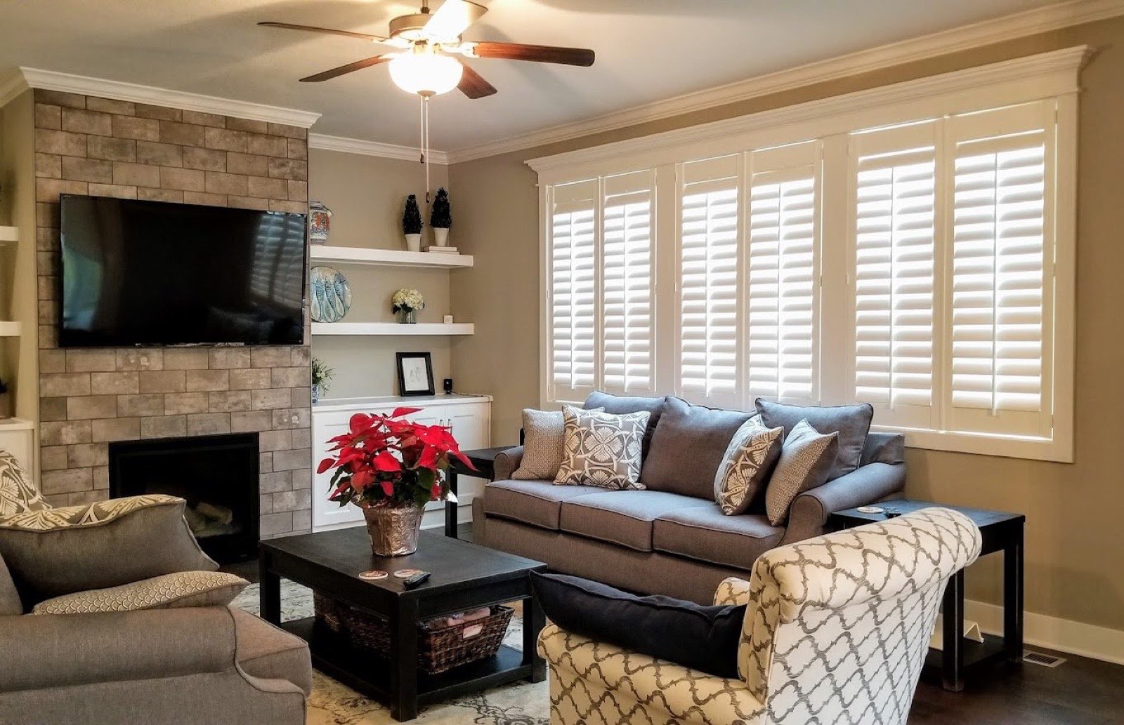 Plantation shutters in a living room